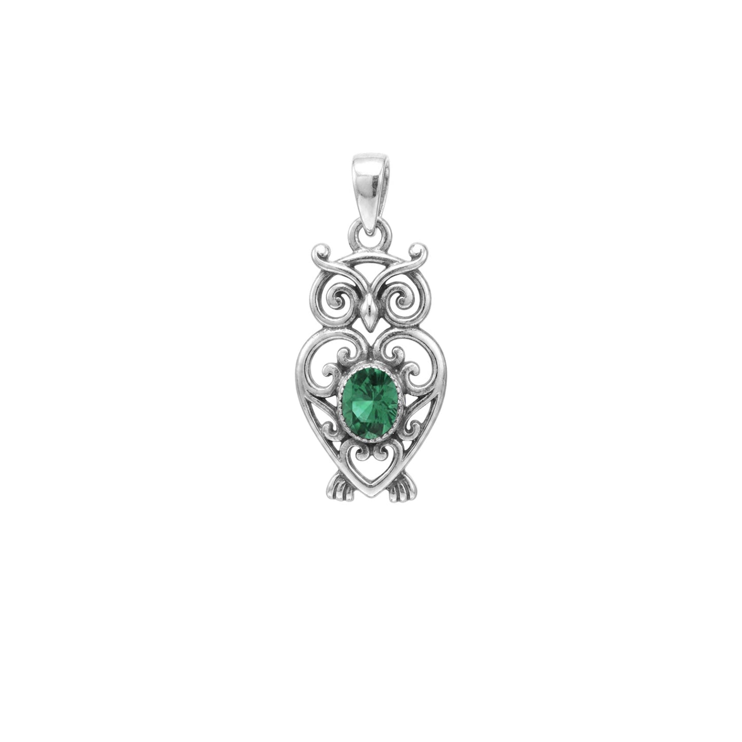 Filigree Owl  Sterling Silver Pendant with Gemstone TPD6620