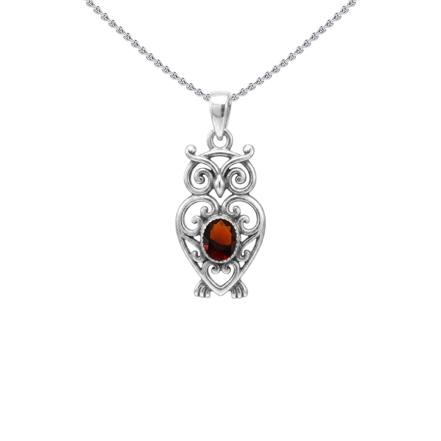 Filigree Owl  Sterling Silver Pendant with Gemstone TPD6620