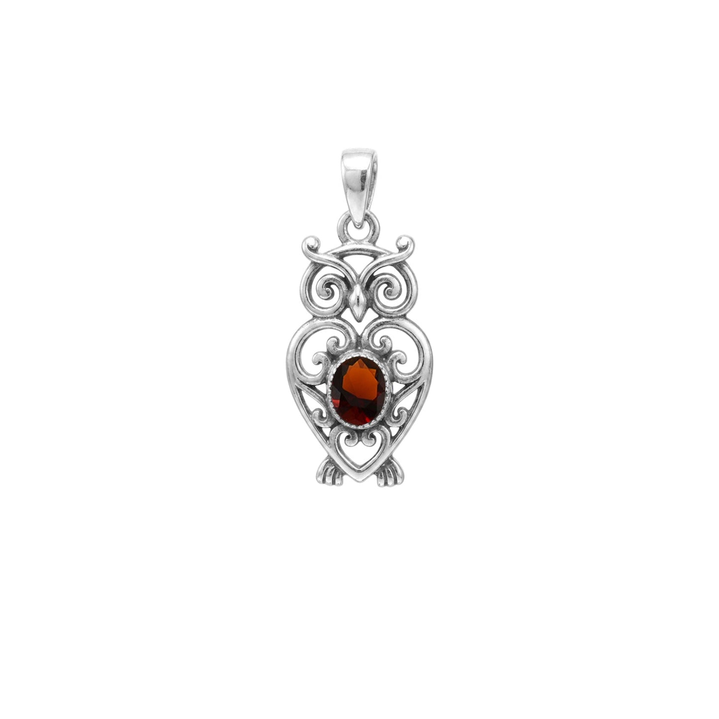 Filigree Owl  Sterling Silver Pendant with Gemstone TPD6620