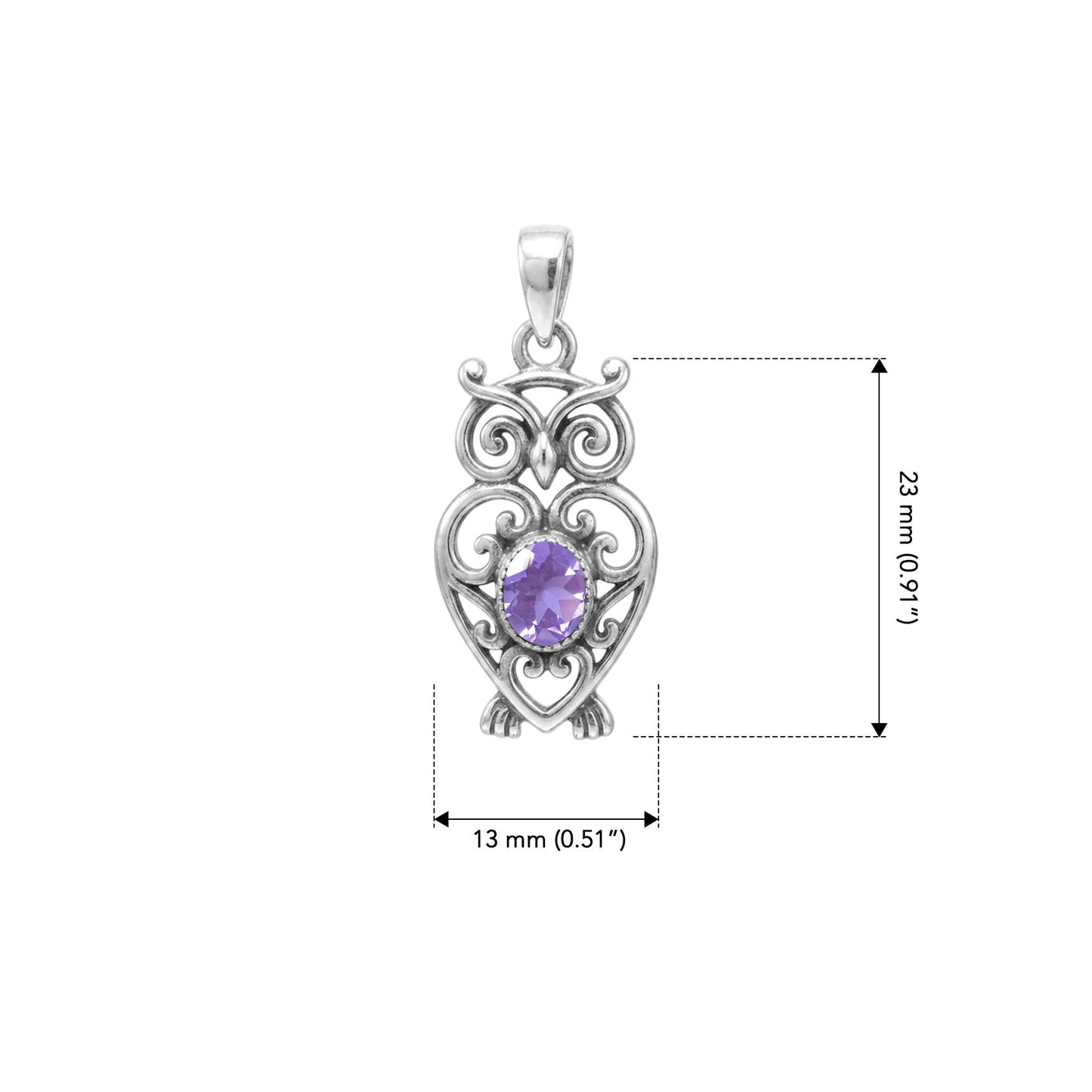 Filigree Owl  Sterling Silver Pendant with Gemstone TPD6620