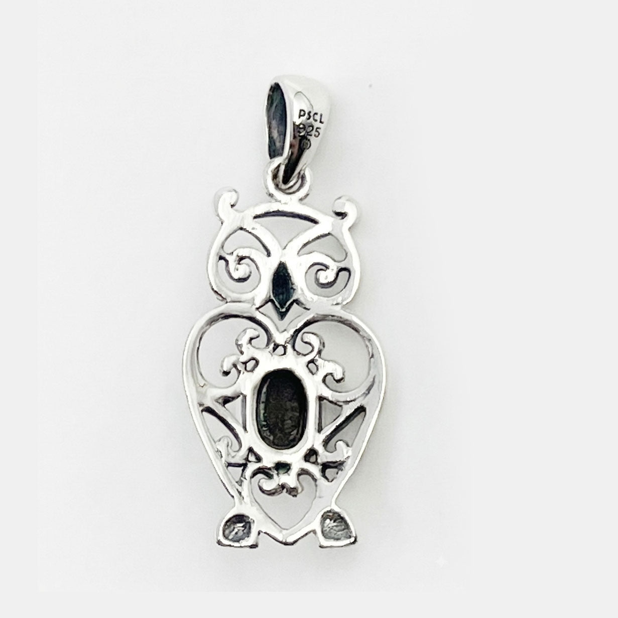 Filigree Owl  Sterling Silver Pendant with Gemstone TPD6620