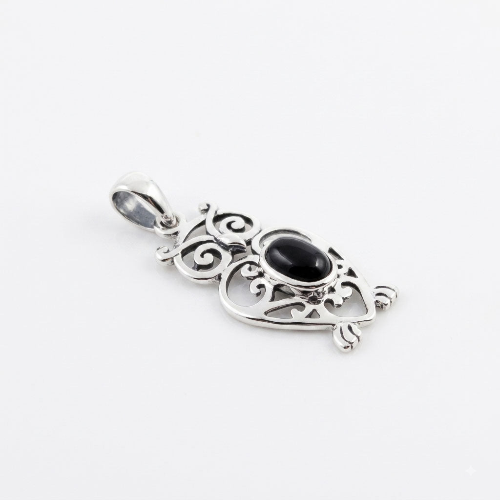 Filigree Owl  Sterling Silver Pendant with Gemstone TPD6620