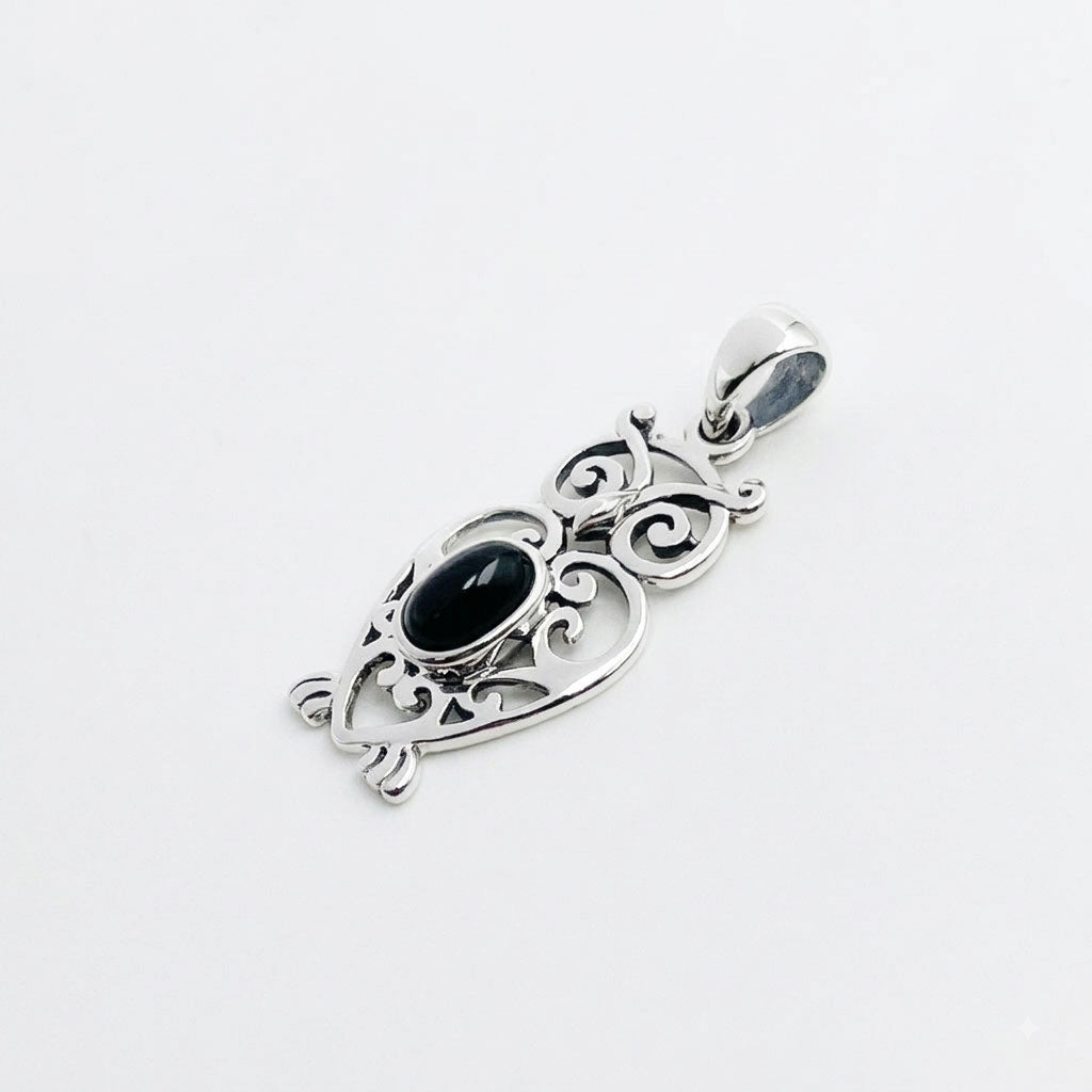 Filigree Owl  Sterling Silver Pendant with Gemstone TPD6620