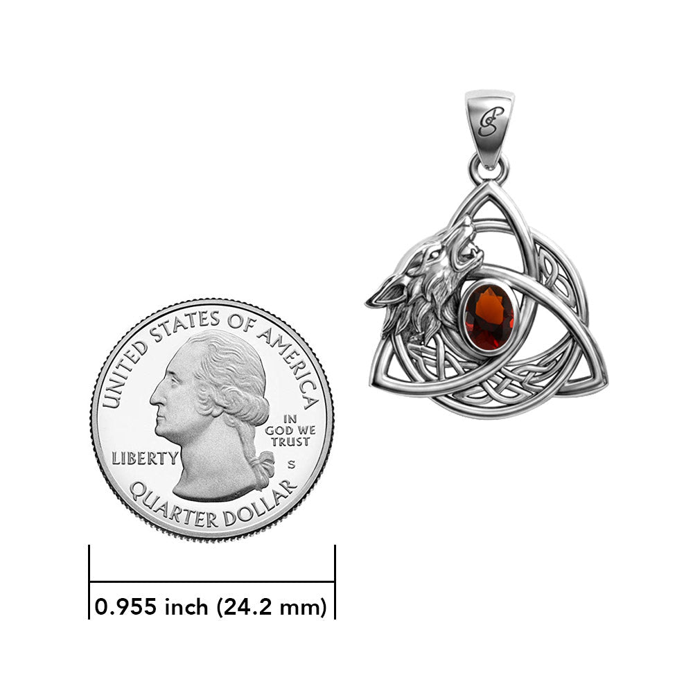 Celtic Wolf with Triquetra and Gemstone Sterling Silver Pendant TPD6671