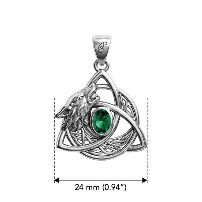 Celtic Wolf with Triquetra and Gemstone Sterling Silver Pendant TPD6671