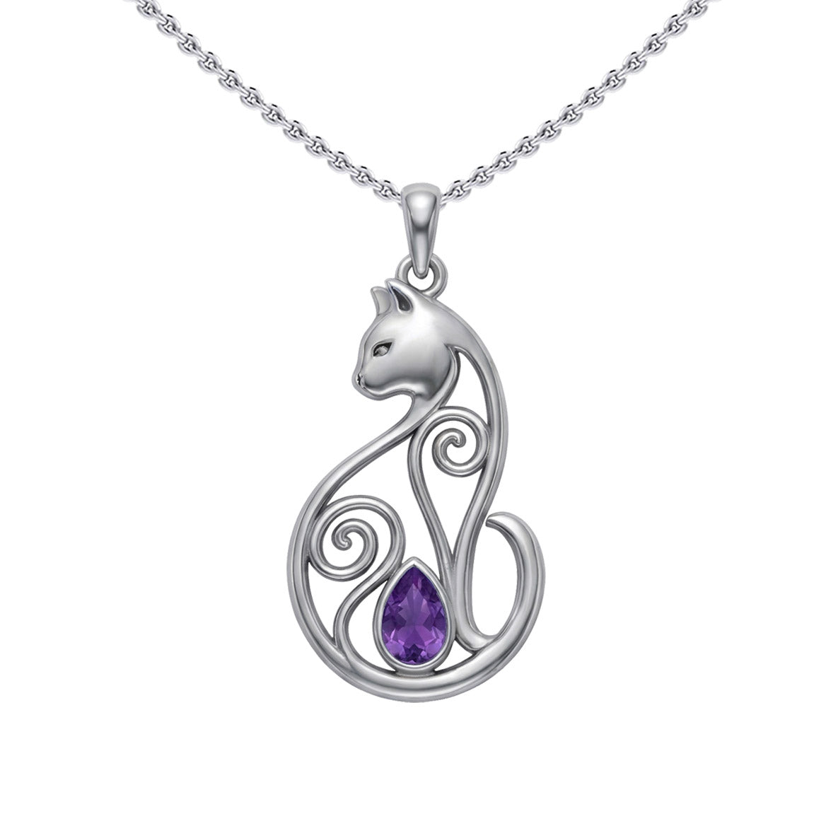 Celtic Cat Sterling Silver Pendant With Gemstone TPD6677