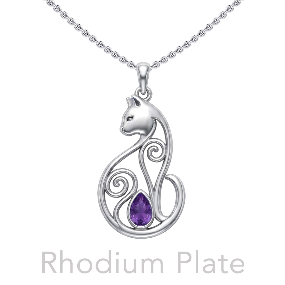 Celtic Cat Sterling Silver Pendant With Gemstone TPD6677