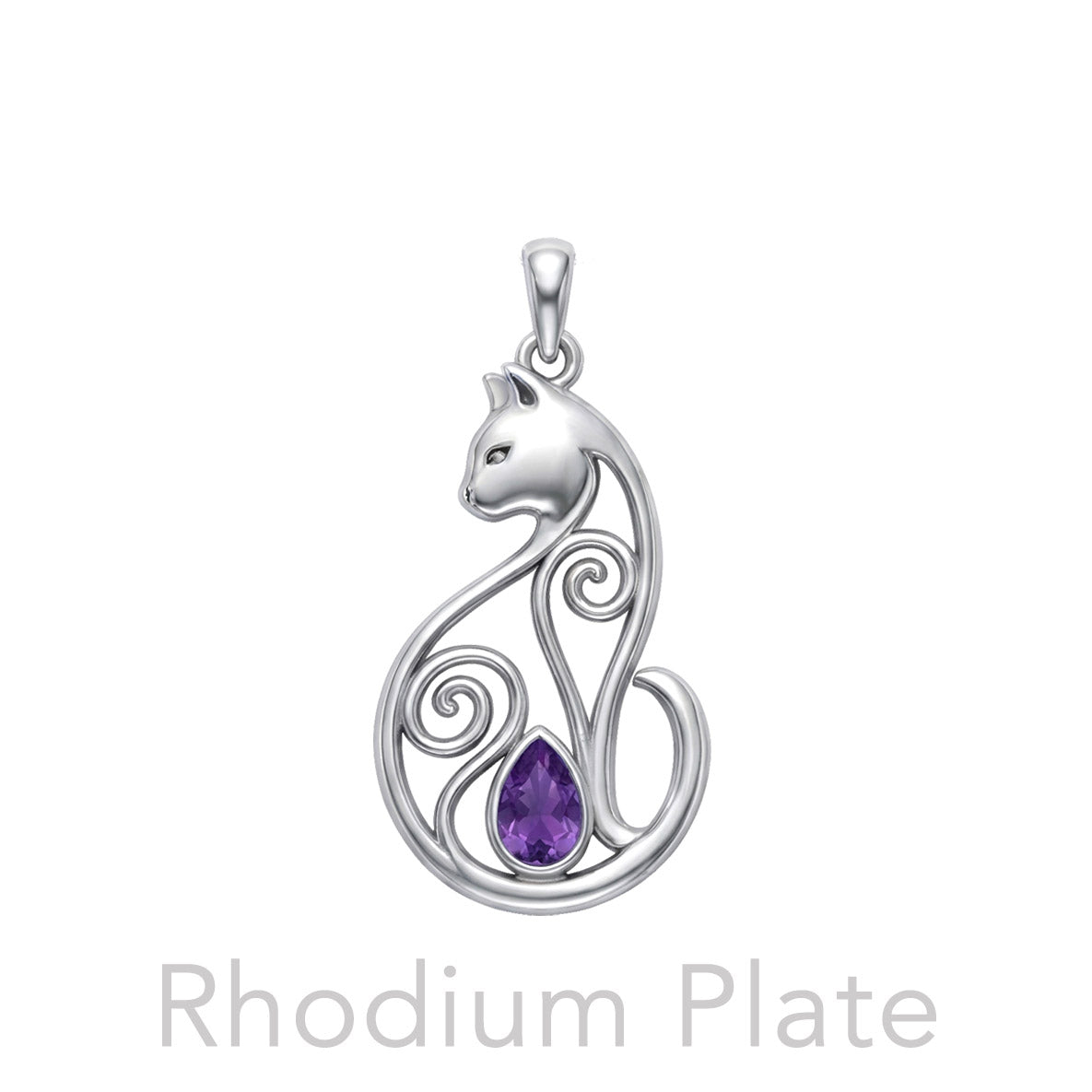 Celtic Cat Sterling Silver Pendant With Gemstone TPD6677