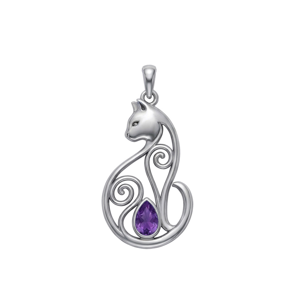 Celtic Cat Sterling Silver Pendant With Gemstone TPD6677