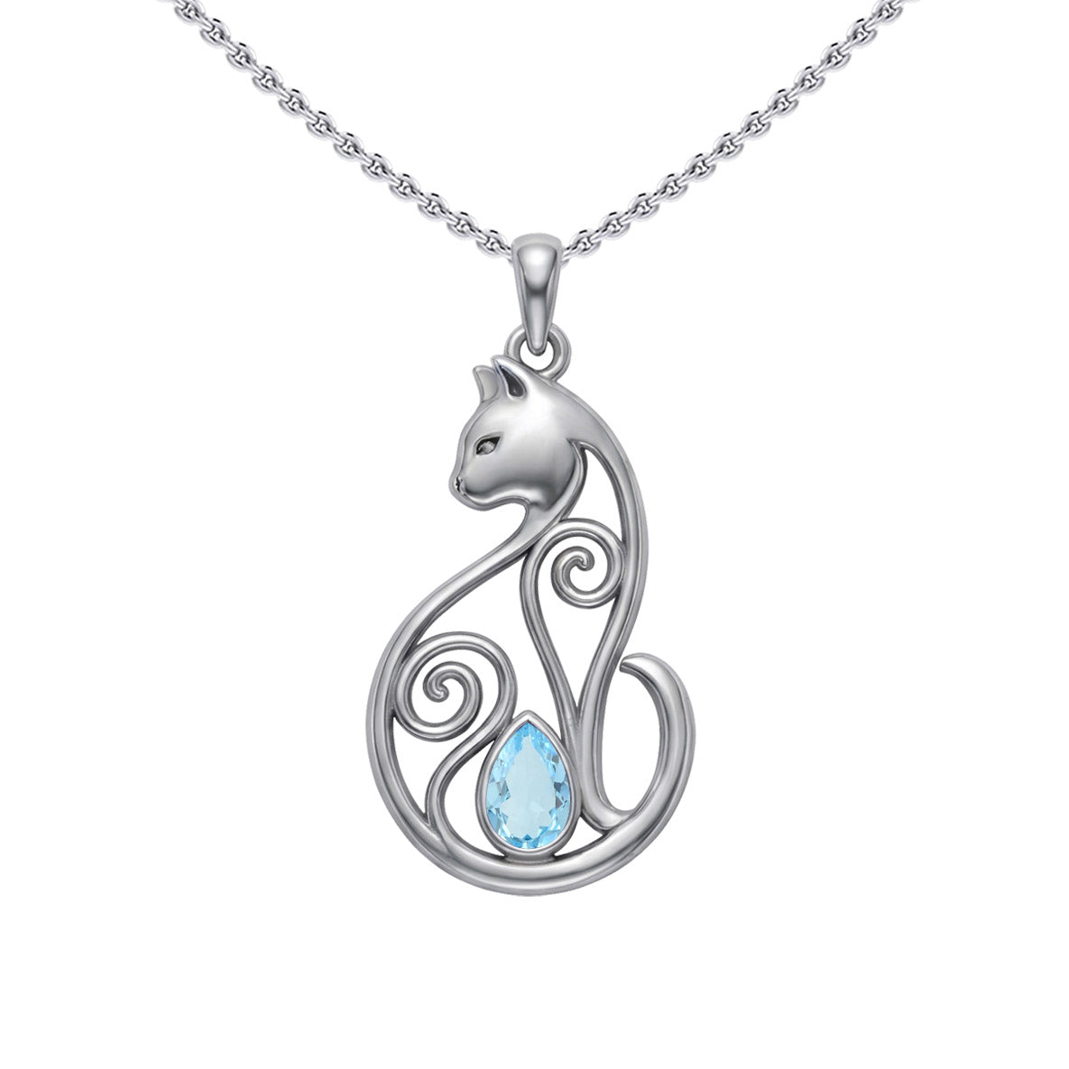 Celtic Cat Sterling Silver Pendant With Gemstone TPD6677