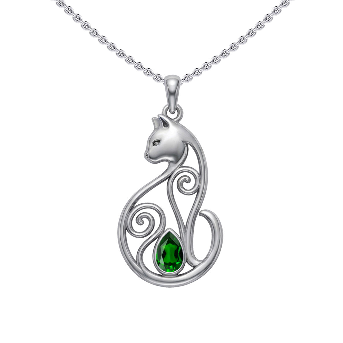 Celtic Cat Sterling Silver Pendant With Gemstone TPD6677