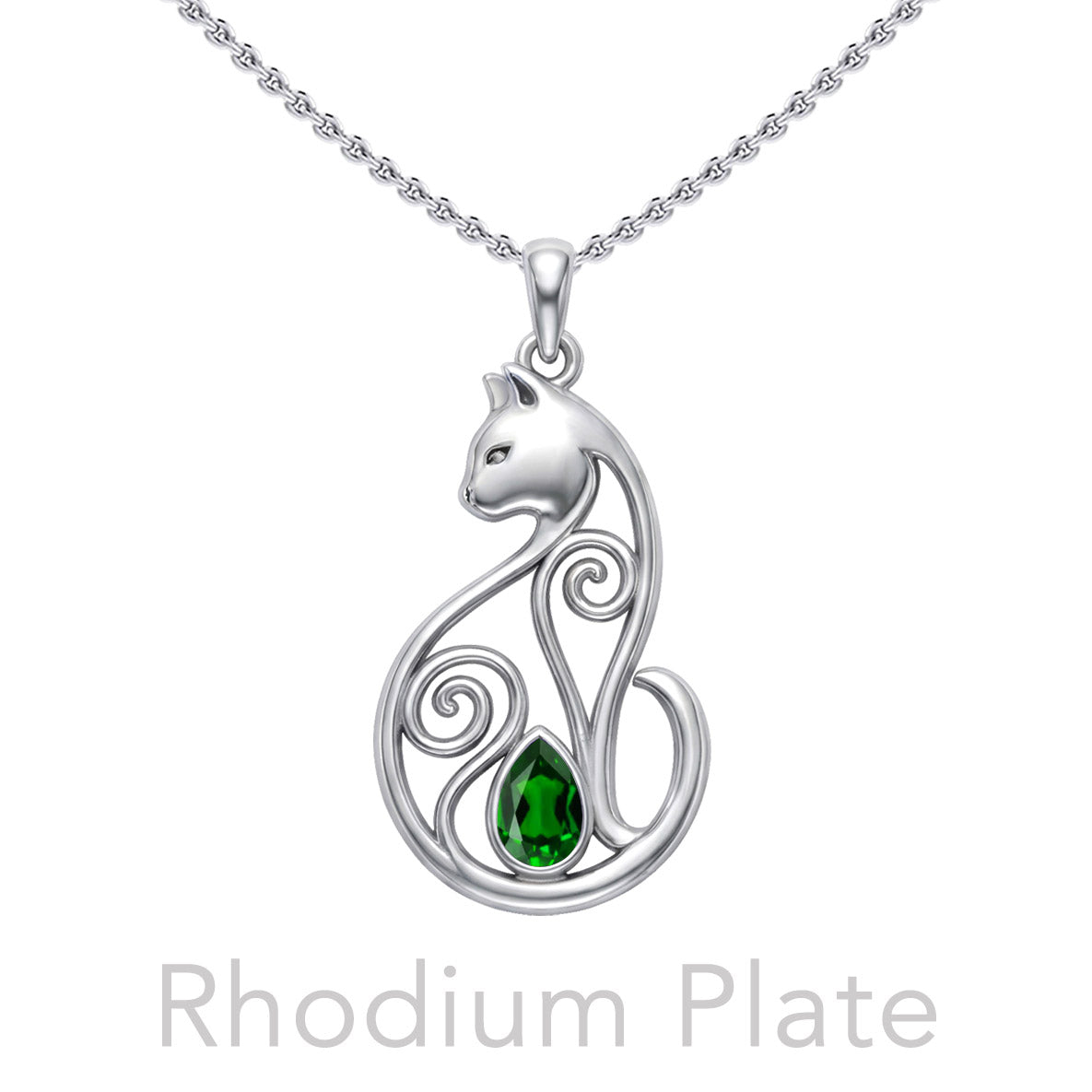 Celtic Cat Sterling Silver Pendant With Gemstone TPD6677