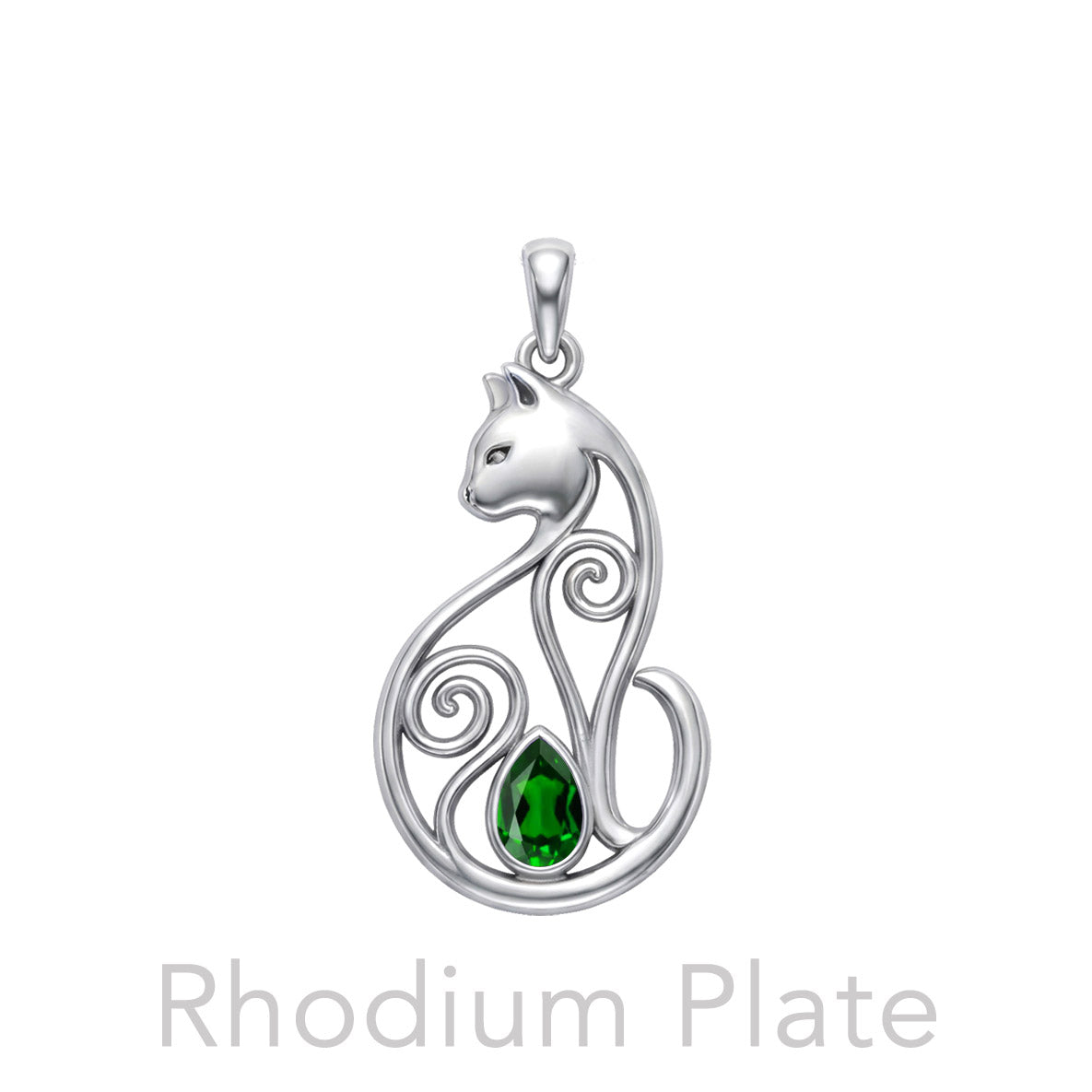 Celtic Cat Sterling Silver Pendant With Gemstone TPD6677