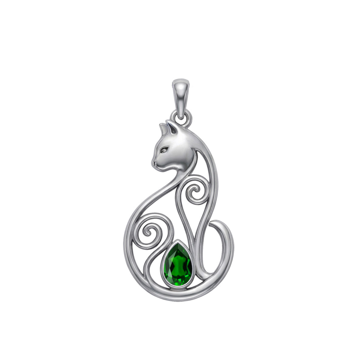 Celtic Cat Sterling Silver Pendant With Gemstone TPD6677