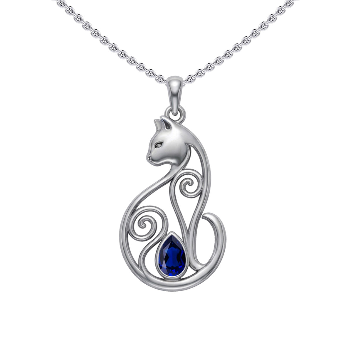 Celtic Cat Sterling Silver Pendant With Gemstone TPD6677