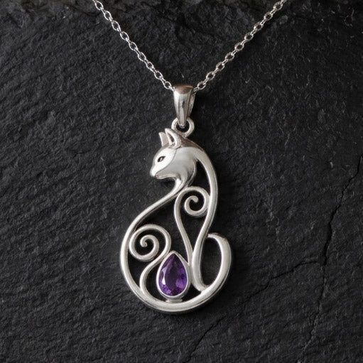 Celtic Cat Sterling Silver Pendant With Gemstone TPD6677