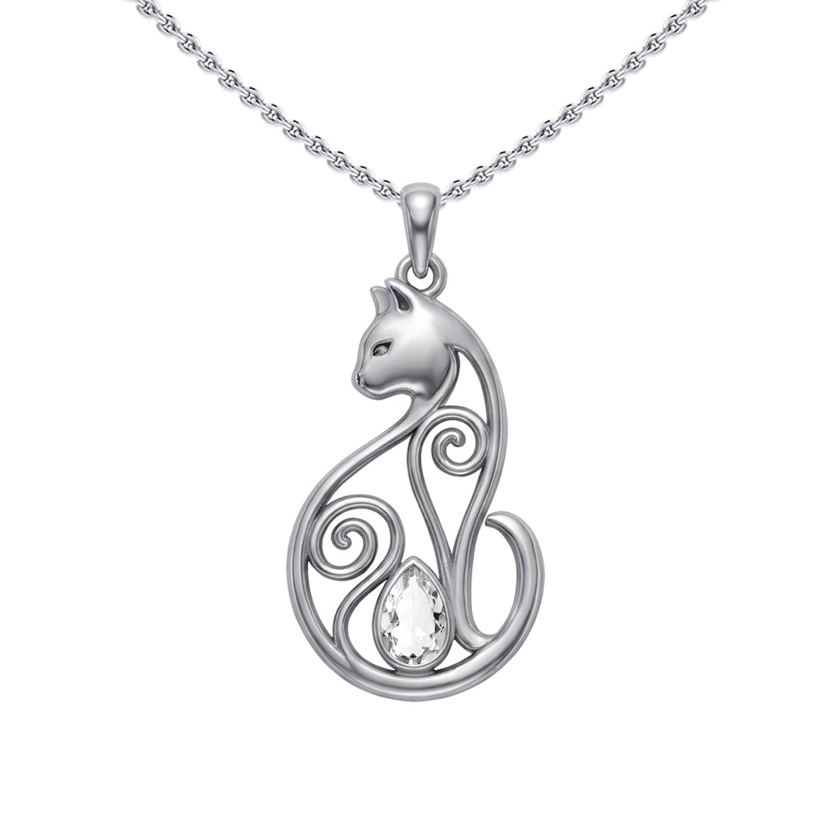 Celtic Cat Sterling Silver Pendant With Gemstone TPD6677