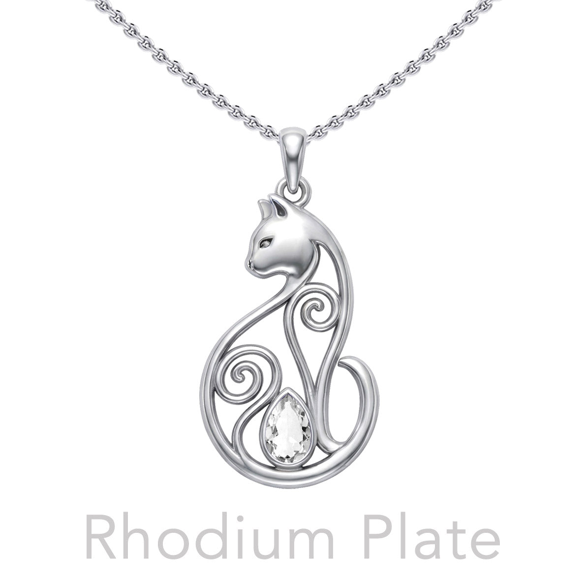 Celtic Cat Sterling Silver Pendant With Gemstone TPD6677