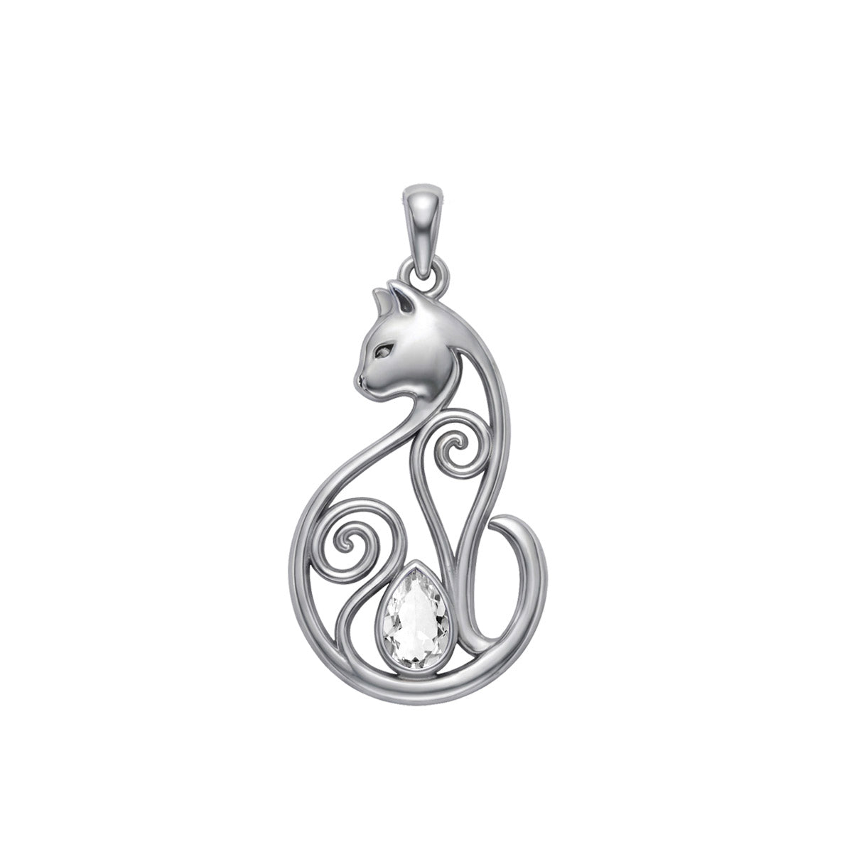 Celtic Cat Sterling Silver Pendant With Gemstone TPD6677
