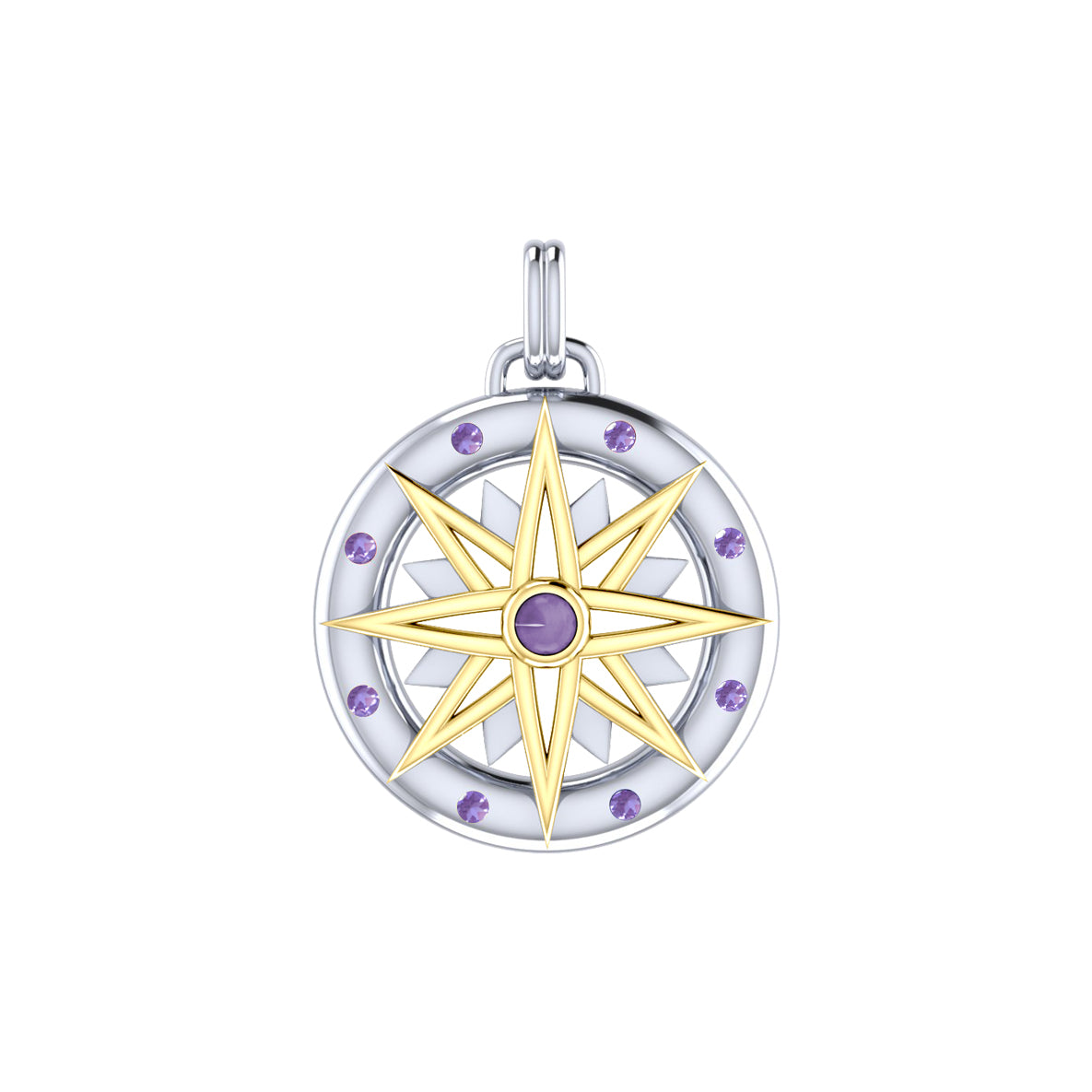 Compass Gemstone Sterling Silver and 18K Gold Accent Pendant MPD683