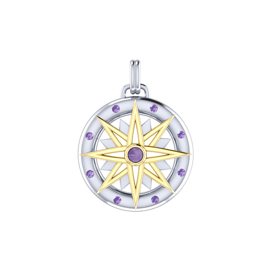 Compass Gemstone Sterling Silver and 18K Gold Accent Pendant MPD683