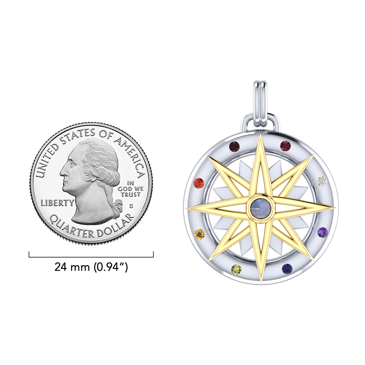 Compass Gemstone Sterling Silver and 18K Gold Accent Pendant MPD683