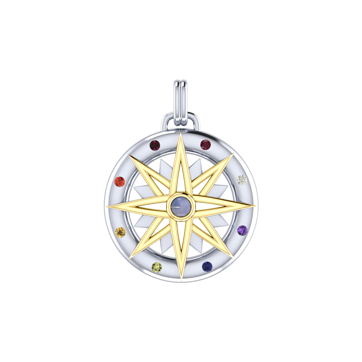 Compass Gemstone Sterling Silver and 18K Gold Accent Pendant MPD683
