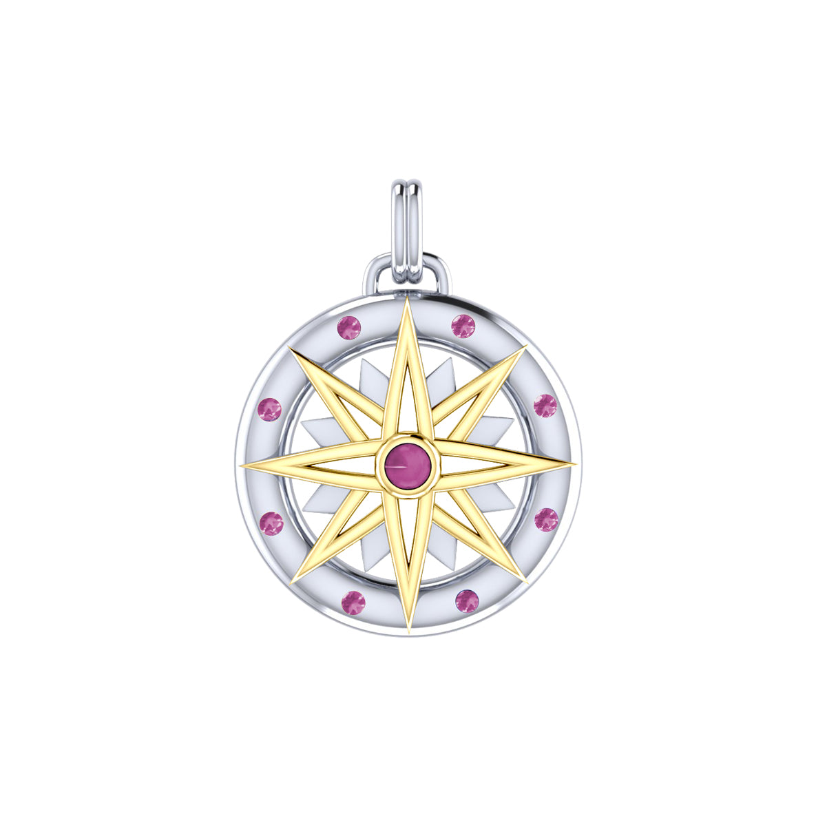 Compass Gemstone Sterling Silver and 18K Gold Accent Pendant MPD683