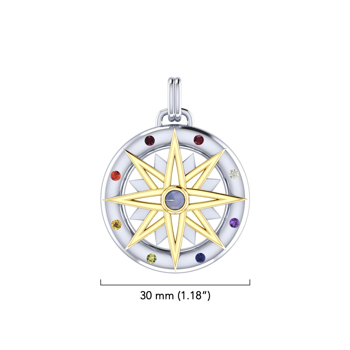 Compass Gemstone Sterling Silver and 18K Gold Accent Pendant MPD683