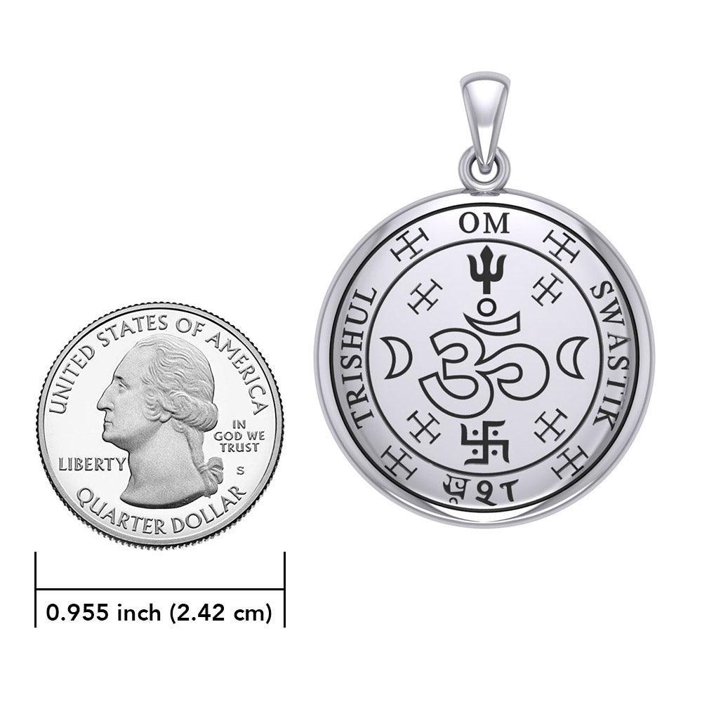 The Seal of Trishul Om Swastik Silver Pendant TPD7004