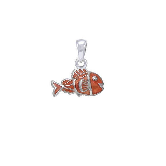 The Clownfish Silver with Orange Enamel Pendant TPD7022 - peterstone.dropshipping