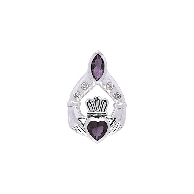 Claddagh with Heart and Marquise Gems Sterling Silver Slider Pendant TPD704