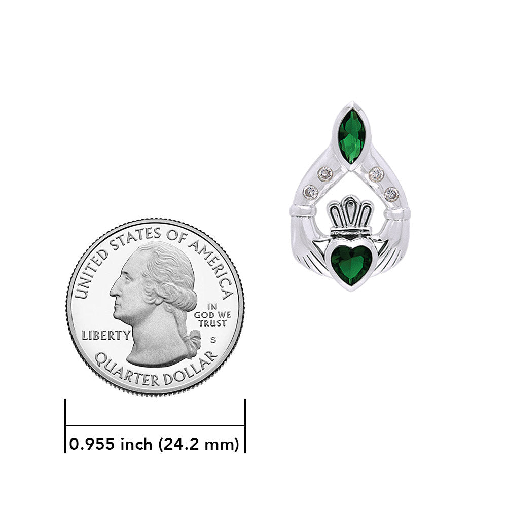 Claddagh with Heart and Marquise Gems Sterling Silver Slider Pendant TPD704