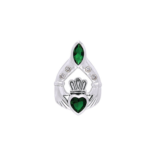 Claddagh with Heart and Marquise Gems Sterling Silver Slider Pendant TPD704