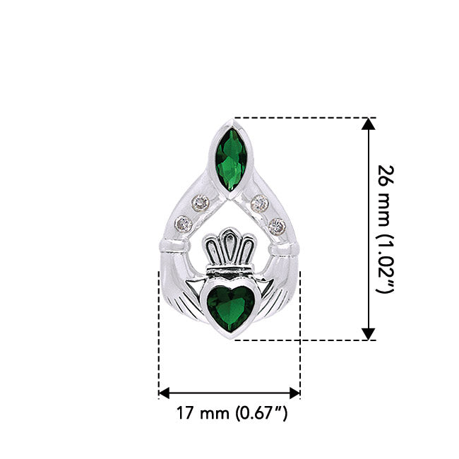 Claddagh with Heart and Marquise Gems Sterling Silver Slider Pendant TPD704
