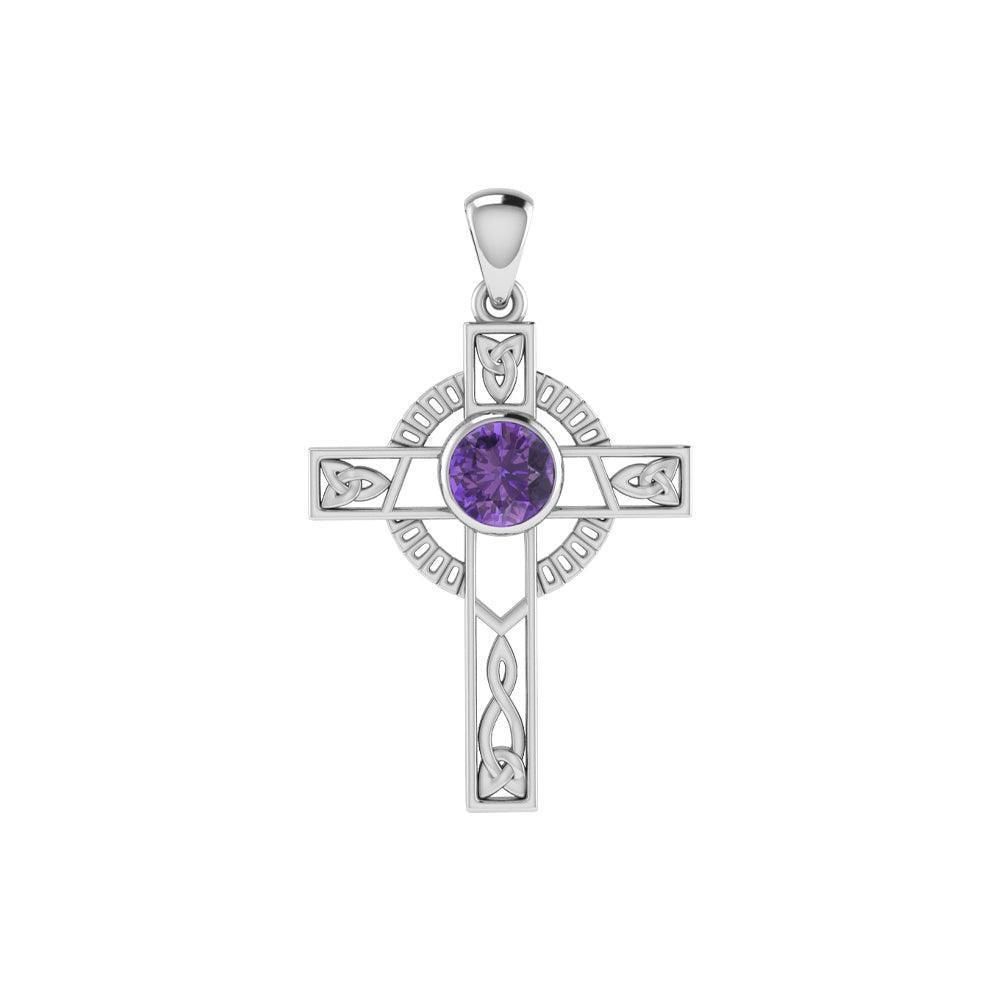 Celtic Knotwork Cross with Gem Silver Pendant TPD721 - Wholesale Jewelry