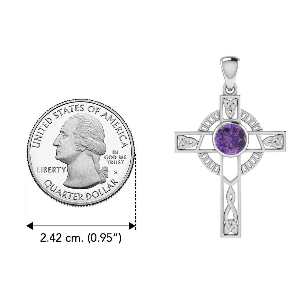 Celtic Knotwork Cross with Gem Silver Pendant TPD721 - Wholesale Jewelry