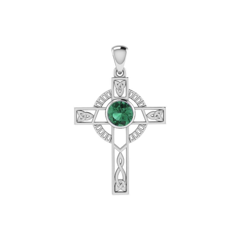 Celtic Knotwork Cross with Gem Silver Pendant TPD721 - Wholesale Jewelry
