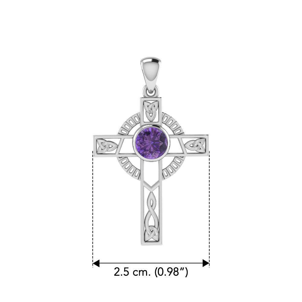 Celtic Knotwork Cross with Gem Silver Pendant TPD721 - Wholesale Jewelry