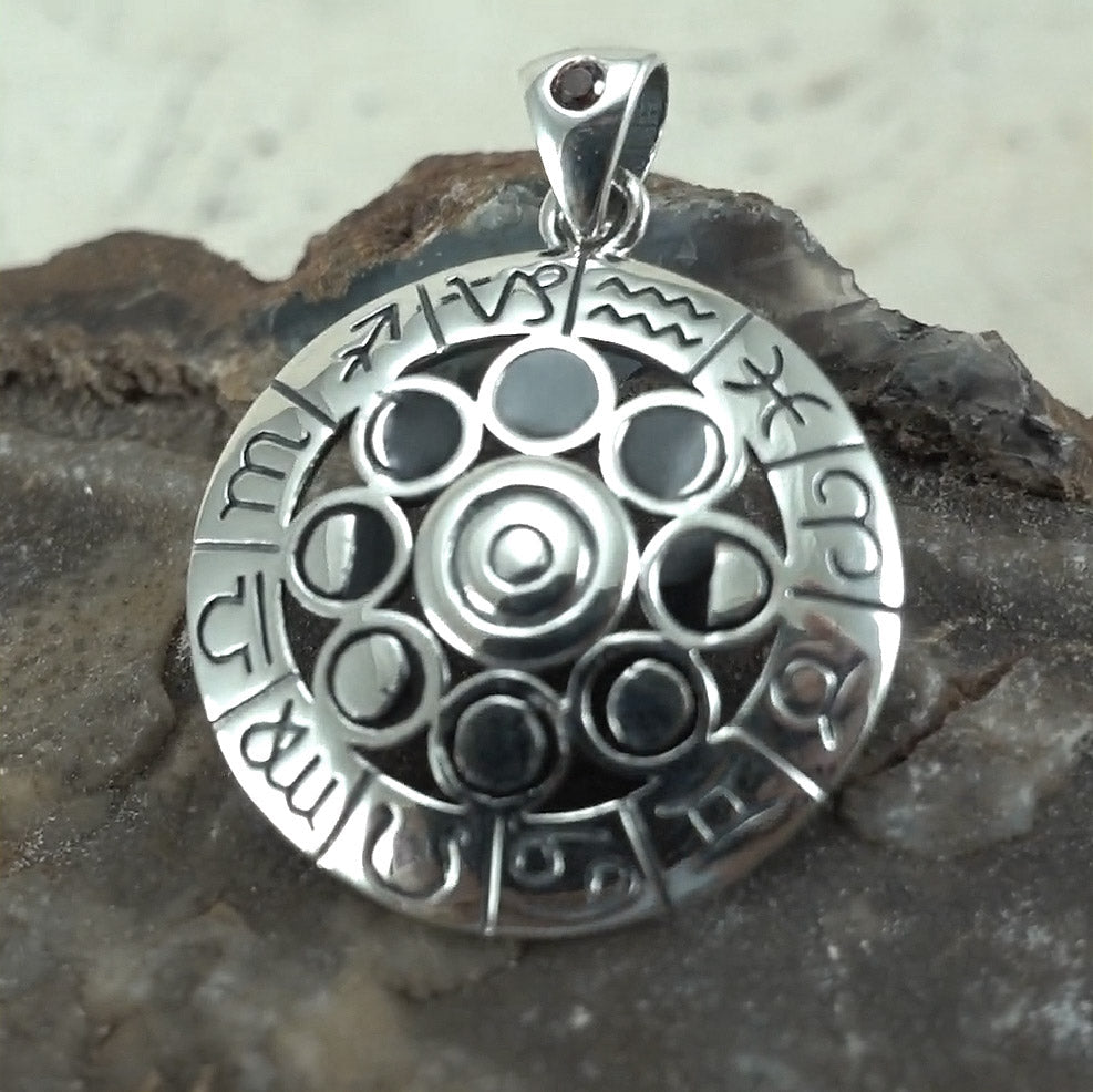 Zodiac Symbol Wheel Silver Pendant TPD876