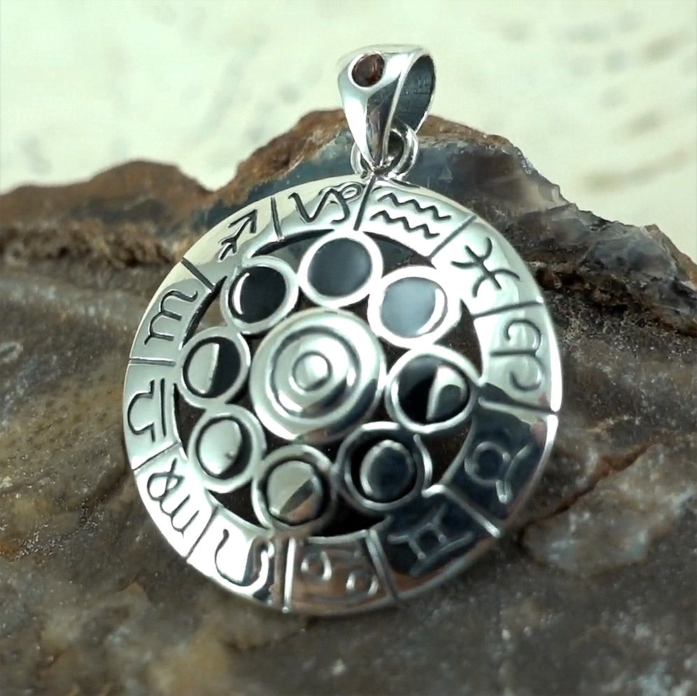 Zodiac Symbol Wheel Silver Pendant TPD876