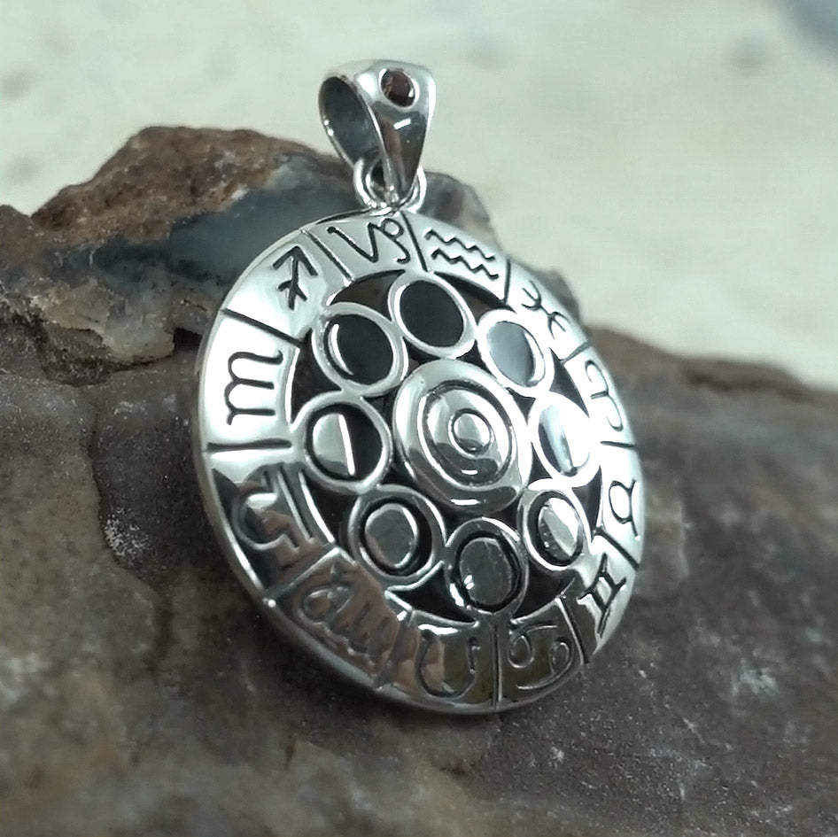 Zodiac Symbol Wheel Silver Pendant TPD876