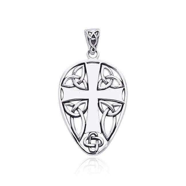 Celtic Knotwork Cross Shield Silver Pendant TPD990