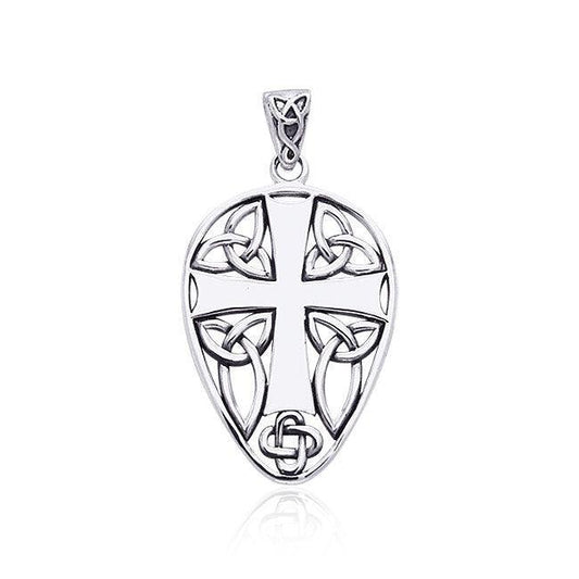Celtic Knotwork Cross Shield Silver Pendant TPD990