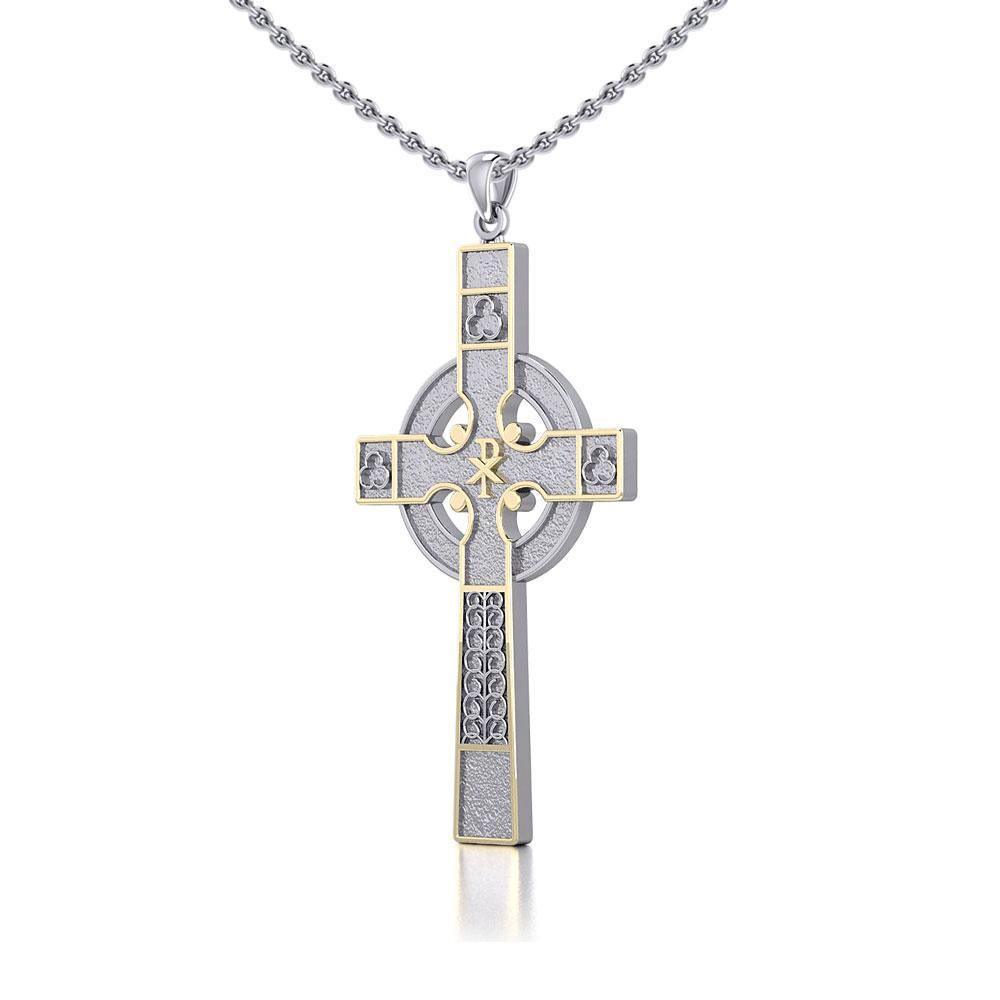 Medieval Celtic Cross Silver and 18K Gold Accent Pendant TPV121