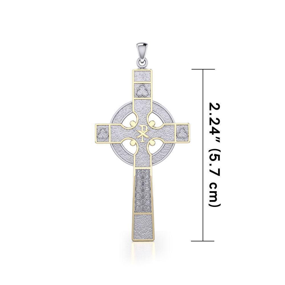 Medieval Celtic Cross Silver and 18K Gold Accent Pendant TPV121