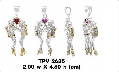 Undearsea Diving Lovers Gold Accent Sterling Silver Pendant TPV2685