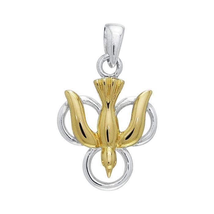 The Love of a Flying Dove ~ Sterling Silver Pendant Jewelry with Gold Accent TPV775