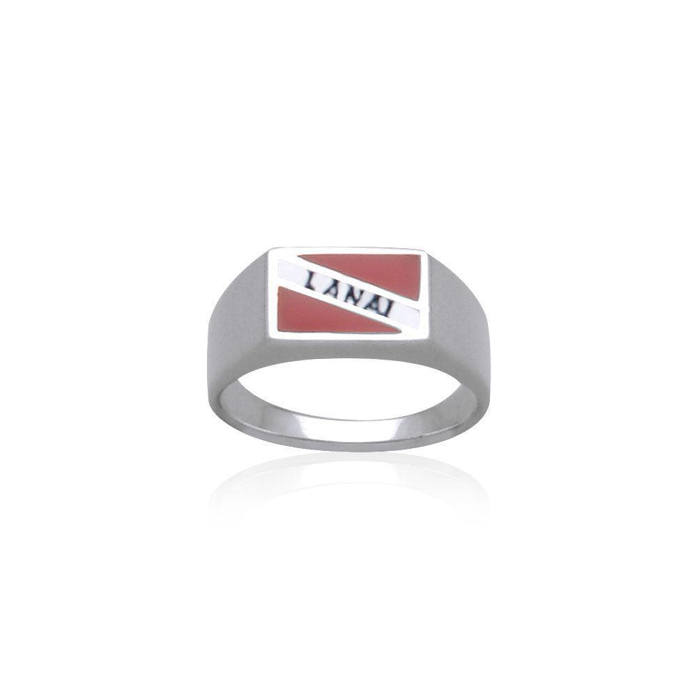 Lanai Island Dive Flag and Dive Equipment Silver Large Ring
