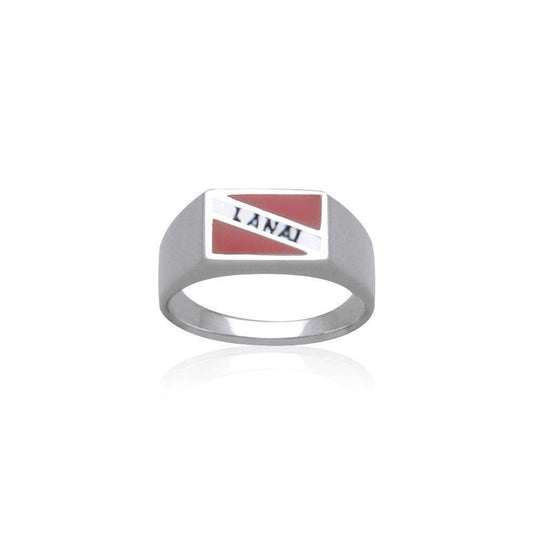 Lanai Island Dive Flag and Dive Equipment Silver Large Ring